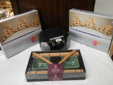 An Alba radio/CD player, 2 Boxed Christmas decorations and boxed oriental dishes.