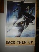 A replica 'Back Them UP' Hurricane poster and other replica war related posters.