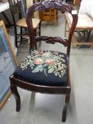 A Victorian chair with tapestry seat, COLLECT ONLY.