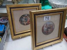 A pair of small framed and glazed classical scenes.