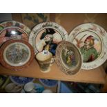 Five series ware plates including Adam's and Doulton and a series ware cup.