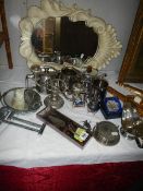 A mixed lot of silver plate and a mirror. COLLECT ONLY.