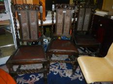 Three Edwardian chairs with drop in seats and cane backs, COLLECT ONLY.