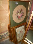 A quantity of framed and glazed cross stitch pictures, COLLECT ONLY.