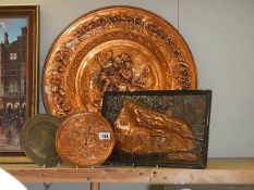 A large copper plaque and three others, COLLECT ONLY.