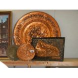 A large copper plaque and three others, COLLECT ONLY.