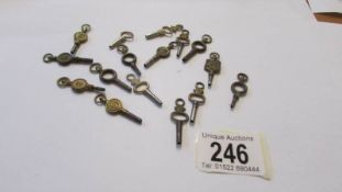 Sixteen assorted pocket watch keys.