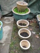 Five ceramic plant pots, COLLECT ONLY.