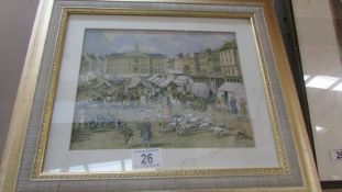 A framed and glazed market scene, COLLECT ONLY.