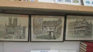 Three framed and glazed prints of Lincoln signed John Bangay. COLLECT ONLY.