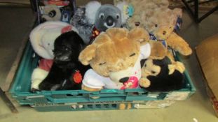 A box of soft toys.