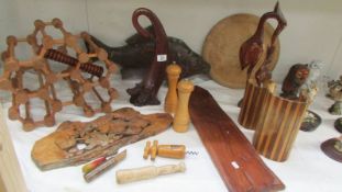 A mixed lot of wooden items including wine rack, COLLECT ONLY.