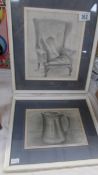 Two framed and glazed drawings by Dorothy Compton, COLLECT ONLY.