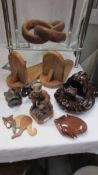 A mixed lot of wooden items including brackets, lion head.