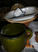 A mixed lot of enamel pots etc., COLLECT ONLY.