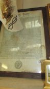 An old framed and glazed Magna Carta document COLLECT ONLY.