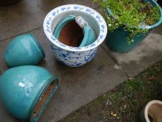 Two ceramic wall planters and other planters, COLLECT ONLY.