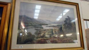 A large framed and glazed lake scene print. COLLECT ONLY.