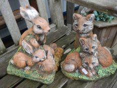 A Rabbit and a fox garden ornaments. COLLECT ONLY.