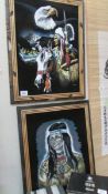 Two framed prints of Indian chief and squaw. COLLECT ONLY.