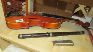 A vintage 'Lark' violin, a Rosewood fife and an Echo Super Vamper harmonica, COLLECT ONLY.