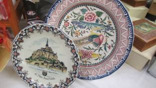 A Limoge Mont St. Michel plate and a Portuguese hand painted charger. COLLECT ONLY.