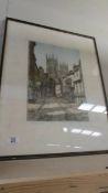 A framed and glazed print of Petergate, York, signed James Priddey, COLLECT ONLY.