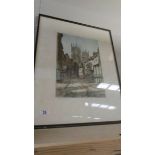 A framed and glazed print of Petergate, York, signed James Priddey, COLLECT ONLY.