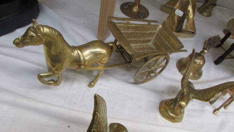 A mixed lot of brassware including horse and cart, animals etc., - Image 3 of 5