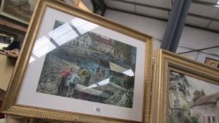 A framed and glazed harbour scene. COLLECT ONLY.