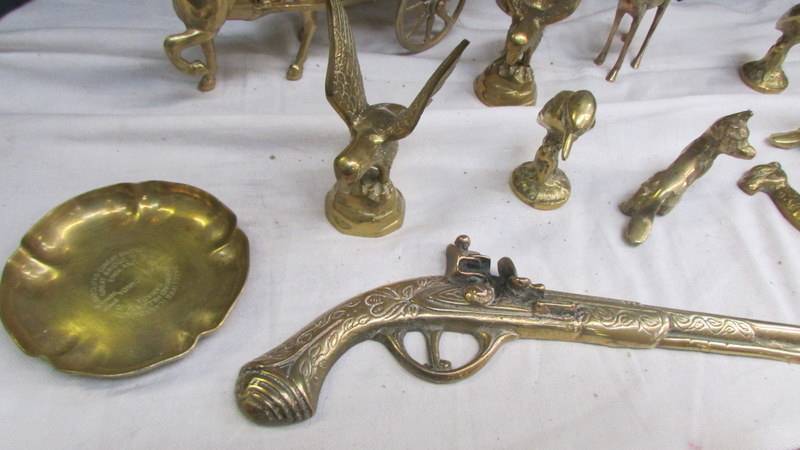 A mixed lot of brassware including horse and cart, animals etc., - Image 4 of 5