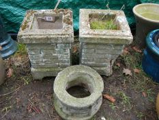 A pair of square planters and one other, COLLECT ONLY.