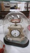 An alabaster clock under glass dome, COLLECT ONLY.