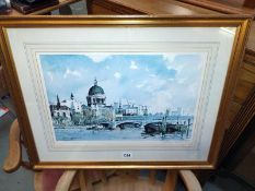 A large gilt frame print of St Pauls Cathedral from the Thames. 73cm 57cm