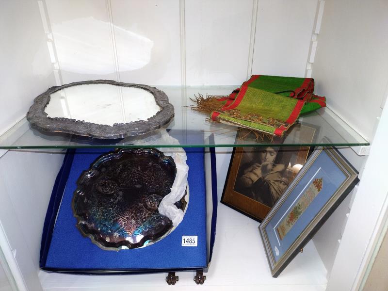 A silver framed mirror 1960/70's, together with a silver plated tray, various pictures masonic