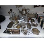 A good selection of silver plated metal ware including Danish stainless steel & teak tray