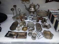 A good selection of silver plated metal ware including Danish stainless steel & teak tray