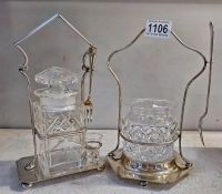 Two cut glass preserve/ pickle jars in silver plated frames.
