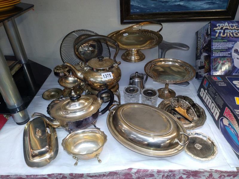 A quantity of 19/20th Century silver plate including tureen, kettle on stand etc
