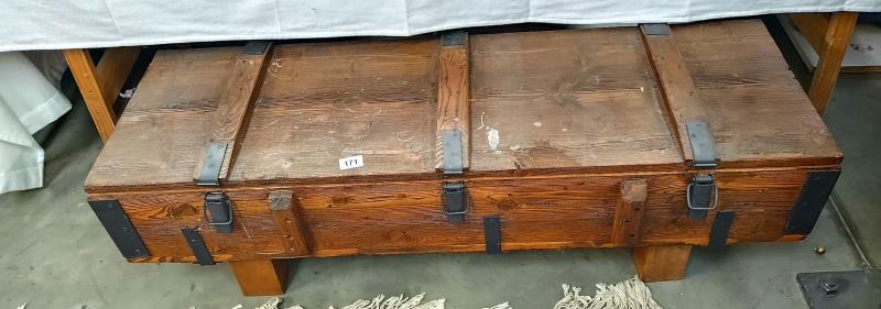 A vintage pine tool storage box 121cm x 41cm x height 35cm, COLLECT ONLY.