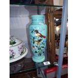 A hand painted Victorian glass vase (hole drilled at base for electric light fitting)