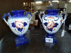 A pair of 19th Century James Kent urns, missing lids. 17cm A/F