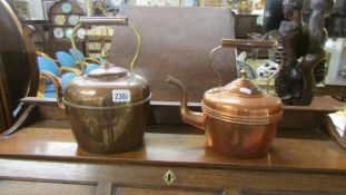 Two copper kettles.