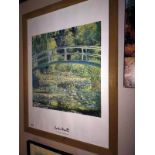 A large framed print of The Water lily pond 1899 by Claude Monet. 88cm x 68cm. COLLECT ONLY