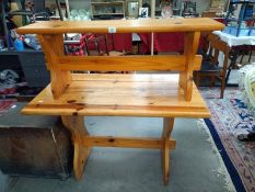 A 1970's pine kitchen table with bench. 172cm x 60cm x Height 77cm. COLLECT ONLY.