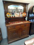 A Edwardian mirror back oak sideboard. 122cm x height 94cm. Mirror height 180cm. COLLECT ONLY