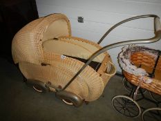 A vintage loom/wicker dolls pram, COLLECT ONLY.