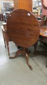 A mahogany tip top tea table, 70 cm diameter, 72 cm high, COLLECT ONLY.
