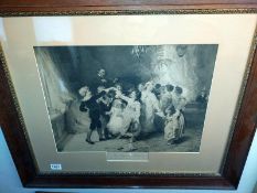 A large early 20th century Sepia print of children playing, titled Sir Roger de Coverley. 82cm x