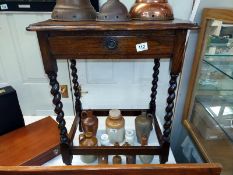 1930's oak side table with barley twist legs and drawer, COLLECT ONLY.